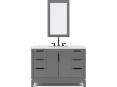 Water Creation Elizabeth Single Sink Carrara White Marble Countertop Bath Vanity In Cashmere Grey With Bronze Hardware, Oil Rubbed Bronze Hook Faucet and Rectangular Mirror (S) WTCEL48CW03CGR21TL1203
