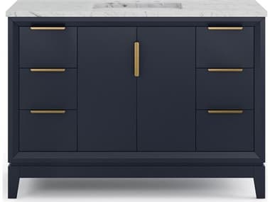 Water Creation Elizabeth Single Sink Carrara White Marble Countertop Bath Vanity In Monarch Blue with Satin Gold Hardware WTCEL48CW06MB000000000