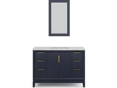 Water Creation Elizabeth Single Sink Carrara White Marble Countertop Bath Vanity In Monarch Blue With Satin Gold Hardware and Rectangular Mirror (S) WTCEL48CW06MBR21000000
