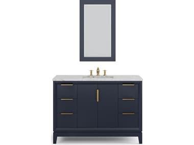 Water Creation Elizabeth Single Sink Carrara White Marble Countertop Bath Vanity In Monarch Blue With Satin Gold Hardware, Waterfall Faucet and Rectangular Mirror (S) WTCEL48CW06MBR21FX1306