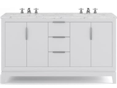 Water Creation Elizabeth Double Sink Pre-Assembled Transitional Style Bathroom Vanity With Carrara White Marble Top and Waterfall Faucet WTCEL60CW01PW000BX0901