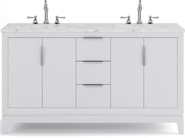 Water Creation Elizabeth Double Sink Pre-Assembled Transitional Style Bathroom Vanity With 3/4&quot; Carrara White Marble Top and Hook Faucet WTCEL60CW01PW000TL1201