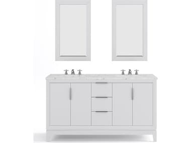 Water Creation Elizabeth Double Sink Pre-Assembled Transitional Style Bathroom Vanity With 3/4&quot; Carrara White Marble Top and Waterfall Faucet WTCEL60CW01PWR21BX0901