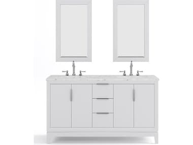 Water Creation Elizabeth Double Sink Carrara White Marble Vanity In Pure White with Matching Mirror and Lavatory Hook Faucet WTCEL60CW01PWR21TL1201