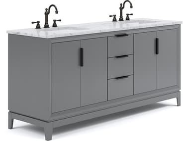 Water Creation Elizabeth Double Sink Carrara White Marble Countertop Bath Vanity In Cashmere Grey With Bronze Hardware and Oil Rubbed Bronze Hook Faucet WTCEL72CW03CG000TL1203