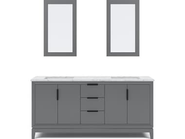 Water Creation Elizabeth Double Sink Carrara White Marble Countertop Bath Vanity In Cashmere Grey With Bronze Hardware and Rectangular Mirror (S) WTCEL72CW03CGR21000000