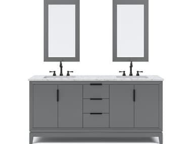 Water Creation Elizabeth Double Sink Carrara White Marble Countertop Bath Vanity In Cashmere Grey With Bronze Hardware, Oil Rubbed Bronze Hook Faucet and Rectangular Mirror (S) WTCEL72CW03CGR21TL1203