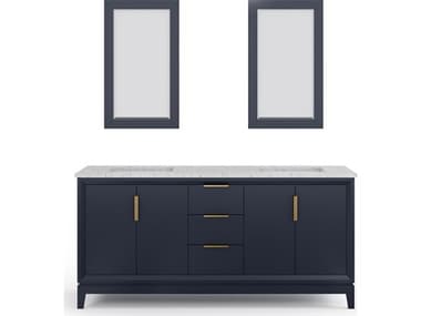 Water Creation Elizabeth Double Sink Carrara White Marble Countertop Bath Vanity In Monarch Blue With Satin Gold Hardware and Rectangular Mirror (S) WTCEL72CW06MBR21000000