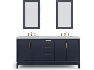 Water Creation Elizabeth Double Sink Carrara White Marble Countertop Bath Vanity In Monarch Blue With Satin Gold Hardware, Waterfall Faucet and Rectangular Mirror (S) WTCEL72CW06MBR21FX1306