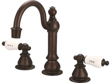 Water Creation Bea Classic Hook Spout Widespread Deck Mount Lavatory Faucets With Pop-Up Drain in Oil-Rubbed Bronze Finish With Porcelain Lever Handles WTCF2001203CL