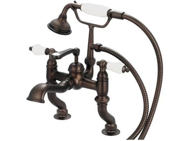 Water Creation Cara 3-Handle Vintage Claw Foot Tub Faucet with Hand Shower and Porcelain Lever Handles in Oil Rubbed Bronze WTCF6000403PL
