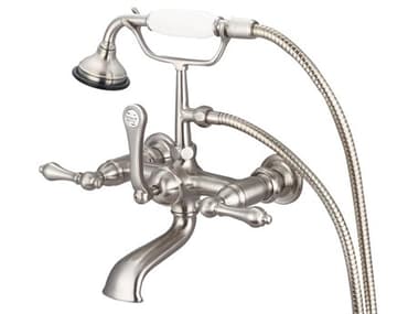 Water Creation Reva 3-Handle Vintage Claw Foot Tub Faucet with Hand Shower and Lever Handles in Brush Nickel WTCF6001002AL