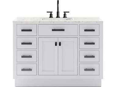 Water Creation Hartford Single Sink Carrara White Marble Countertop Bath Vanity in Pure White WTCHA48CW03PW000BL1403
