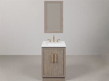 Water Creation Hugo Vanity in Grey Oak with Satin Gold Hardware, Hook Faucet and Rectangular Mirror (S) WTCHU24CW06GKR21TL1206