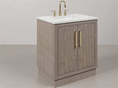 Water Creation Hugo Vanity in Grey Oak with Satin Gold Hardware and Hook Faucet WTCHU30CW06GK000TL1206