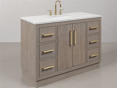 Water Creation Hugo Vanity in Grey Oak with Satin Gold Hardware and Gooseneck Faucet WTCHU48CW06GK000BL1406
