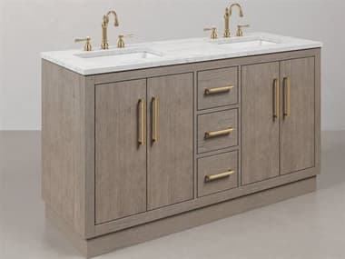 Water Creation Hugo Vanity  in Grey Oak with Satin Gold Hardware and Hook Faucets WTCHU60CW06GK000TL1206