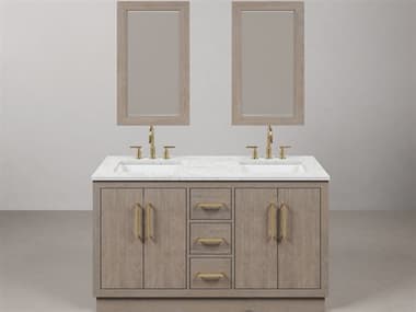 Water Creation Hugo Vanity in Grey Oak with Satin Gold Hardware, Hook Faucets and Rectangular Mirrors (S) WTCHU60CW06GKR21TL1206