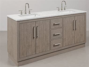 Water Creation Hugo Double Sink Carrara White Marble Countertop Bath Vanity in Grey Oak with Chrome Hardware, Gooseneck Faucets and Rectangular Mirrors (S) WTCHU72CW01GKR21BL1401