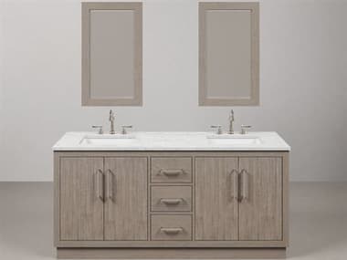 Water Creation Hugo Double Sink Carrara White Marble Countertop Bath Vanity in Grey Oak with Chrome Hardware, Hook Faucets and Rectangular Mirrors (S) WTCHU72CW01GKR21TL1201