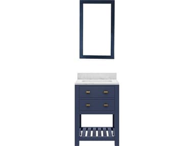Water Creation Madalyn Single Sink Carrara White Marble Countertop Bath Vanity in Monarch Blue with Rectangular Mirror (S) WTCMA24CW06MBR21000000
