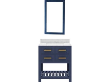 Water Creation Madalyn Single Sink Carrara White Marble Countertop Bath Vanity in Monarch Blue with Rectangular Mirror (S) WTCMA30CW06MBR21000000
