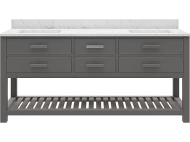 Water Creation Madalyn Double Sink Carrara White Marble Countertop Bath Vanity in Cashmere Grey WTCMA72CW01CG000000000