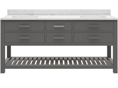 Water Creation Madalyn Double Sink Carrara White Marble Countertop Bath Vanity in Cashmere Grey with Chrome Classic Faucets WTCMA72CW01CG000BX0901