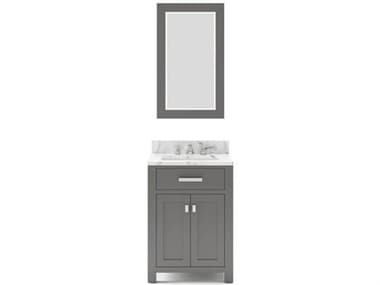 Water Creation Madison Single Sink Carrara White Marble Countertop Bath Vanity in Cashmere Grey with Chrome Hardware, Classic Faucet and Rectangular Mirror (S) WTCMS24CW01CGR21BX0901