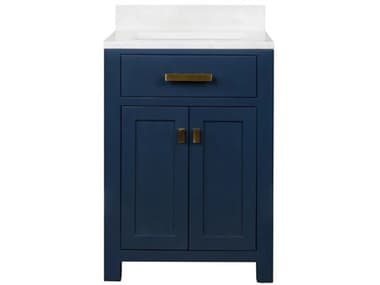 Water Creation Madison Single Sink Carrara White Marble Countertop Bath Vanity In Monarch Blue with Satin Gold Hardware WTCMS24CW06MB000000000