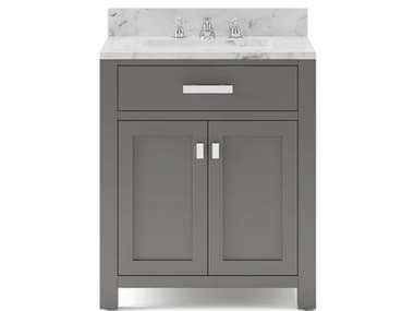 Water Creation Madison Single Sink Carrara White Marble Countertop Bath Vanity in Cashmere Grey with Chrome Hardware and Classic Faucet WTCMS30CW01CG000BX0901