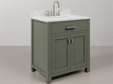 Water Creation Madison Single Sink Carrara White Marble Countertop Bath Vanity in Glacial Green with Chrome Gooseneck Faucet WTCMS30CW01GN000BL1401