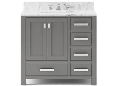 Water Creation Madison Single Sink Carrara White Marble Countertop Bath Vanity in Cashmere Grey with Chrome Hardware and Classic Faucet WTCMS36CW01CG000BX0901