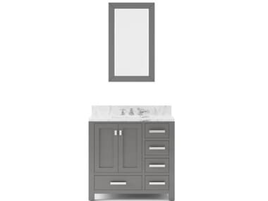 Water Creation Madison Single Sink Carrara White Marble Countertop Bath Vanity in Cashmere Grey with Chrome Hardware, Classic Faucet and Rectangular Mirror (S) WTCMS36CW01CGR24BX0901