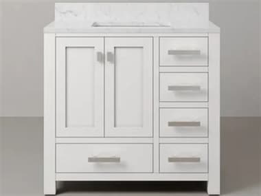 Water Creation Madison Single Sink Carrara White Marble Countertop Bath Vanity in Pure White with Chrome Hardware WTCMS36CW01PW000000000