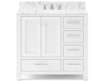 Water Creation Madison Single Sink Carrara White Marble Countertop Bath Vanity in Pure White with Chrome Hardware and Classic Faucet WTCMS36CW01PW000BX0901