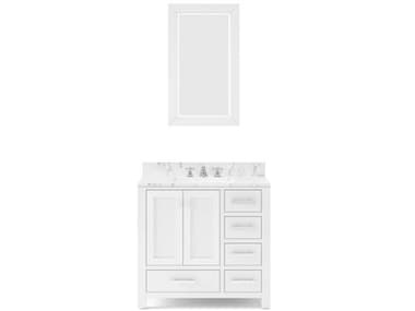 Water Creation Madison Single Sink Carrara White Marble Countertop Bath Vanity in Pure White with Chrome Hardware and Classic Faucet and Rectangular Mirror (S) WTCMS36CW01PWR24BX0901