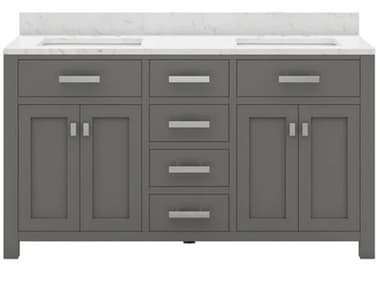 Water Creation Madison Double Sink Carrara White Marble Countertop Bath Vanity in Cashmere Grey WTCMS60CW01CG000000000
