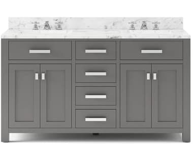 Water Creation Madison Double Sink Carrara White Marble Countertop Bath Vanity in Cashmere Grey with Chrome Hardware and Classic Faucets WTCMS60CW01CG000BX0901