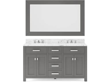 Water Creation Madison Double Sink Carrara White Marble Countertop Bath Vanity in Cashmere Grey with Chrome Hardware, Classic Faucets and Rectangular Mirrors (S) WTCMS60CW01CGR21BX0901