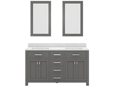 Water Creation Madison Double Sink Carrara White Marble Countertop Bath Vanity in Cashmere Grey with Rectangular Mirror (L) WTCMS60CW01CGR60000000