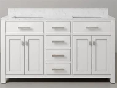 Water Creation Madison Double Sink Carrara White Marble Countertop Bath Vanity in Pure White WTCMS60CW01PW000000000