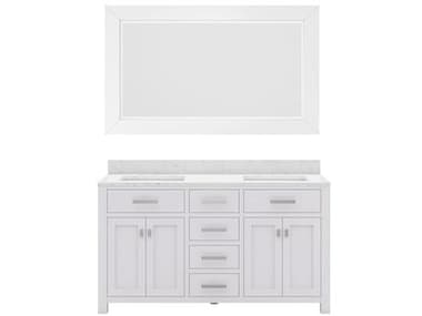 Water Creation Madison Double Sink Carrara White Marble Countertop Bath Vanity in Pure White with Rectangular Mirror (L) WTCMS60CW01PWR60000000
