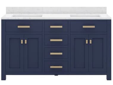 Water Creation Madison Double Sink Carrara White Marble Countertop Bath Vanity In Monarch Blue with Satin Gold Hardware WTCMS60CW06MB000000000
