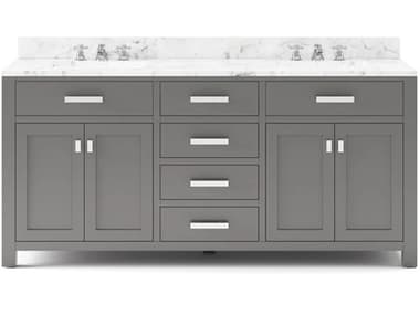 Water Creation Madison ouble Sink Carrara White Marble Countertop Bath Vanity in Cashmere Grey with Chrome Hardware and Classic Faucets WTCMS72CW01CG000BX0901
