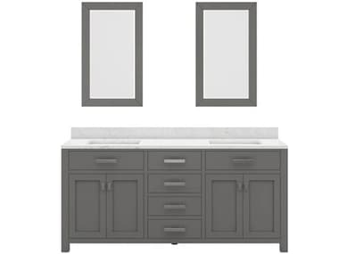 Water Creation Madison Double Sink Carrara White Marble Countertop Bath Vanity in Cashmere Grey with Rectangular Mirrors (S) WTCMS72CW01CGR24000000
