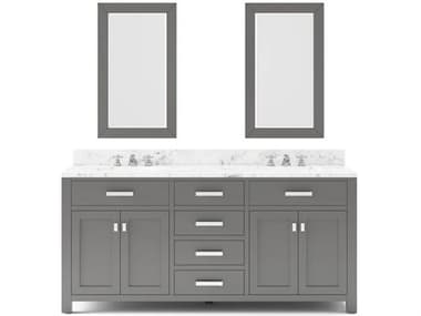 Water Creation Madison Double Sink Carrara White Marble Countertop Bath Vanity in Cashmere Grey with Chrome Hardware, Classic Faucets and Rectangular Mirrors (S) WTCMS72CW01CGR24BX0901