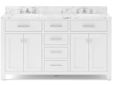Water Creation Madison Double Sink Carrara White Marble Countertop Bath Vanity in Pure White with Chrome Hardware and Classic Faucets WTCMS72CW01PW000BX0901