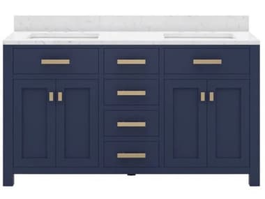 Water Creation Madison Double Sink Carrara White Marble Countertop Bath Vanity In Monarch Blue with Satin Gold Hardware WTCMS72CW06MB000000000