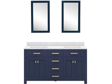 Water Creation Madison Double Sink Carrara White Marble Countertop Bath Vanity In Monarch Blue with Satin Gold Hardware and Rectangular Mirrors (S) WTCMS72CW06MBR21000000